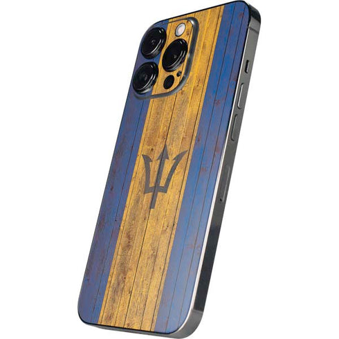 Barbados Flag Dark Wood iPhone 15 Pro Skin